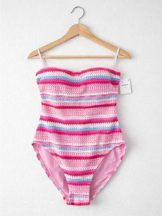 kate spade Other - Kate Spade Bandeau One Piece Swimsuit Pink Stripe Eyelet Sz M NWT